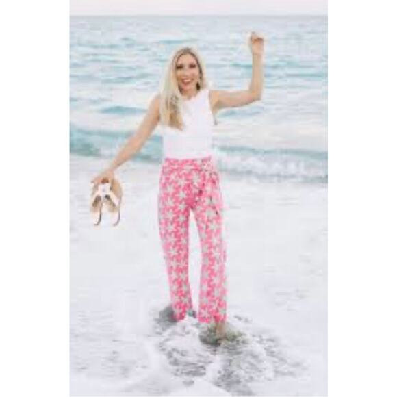 Sailor-Sailor Dorthy Pants Elastic Waist Belted Starfish Print Wide Leg Size XL - Picture 1 of 7